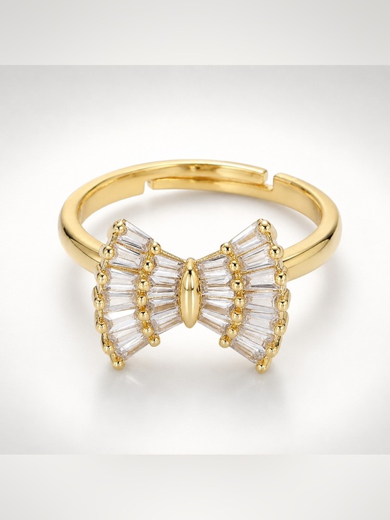 Private Label Jewelry - Gold Bow CZ Adjustable Ring (4467)